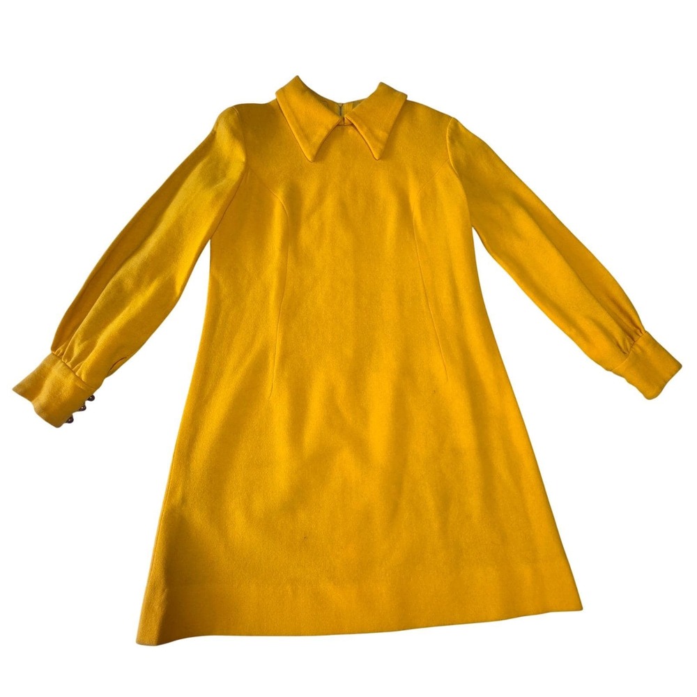 Vintage 1960s Handmade A-Line Dress‎ Yellow Mod Jackie O